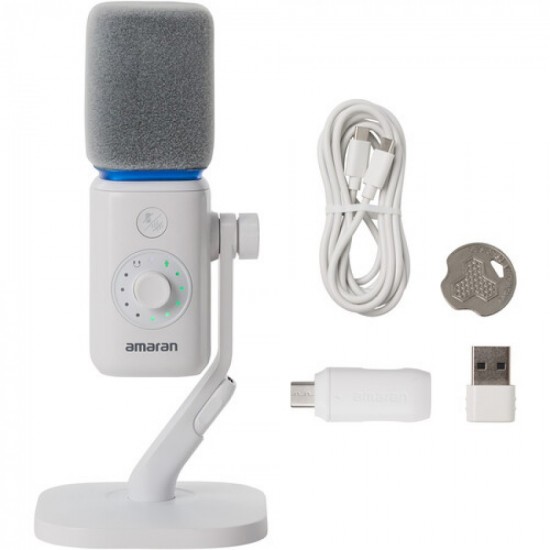 Amaran Kit de micrófono y soporte de escritorio supercardioide  (Blanco)