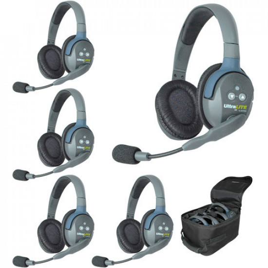  Eartec UL5D  Intercomunicador inalámbrico dúplex completo para 5 personas con 5 auriculares de doble oído UltraLITE