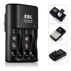 EBL Cargador inteligente para baterías recargables AA, AAA, 9V, Ni-MH Ni-CD 