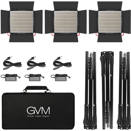 GVM 1200D Kit de 3 LED Soft Light Bi-Color & RGB