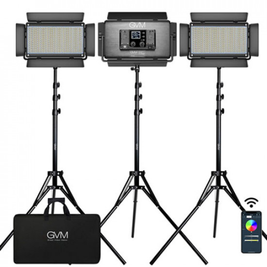 GVM 1500D 75W Powerful Bi-color y  RGB Video Panel Light 3-Light-Kit