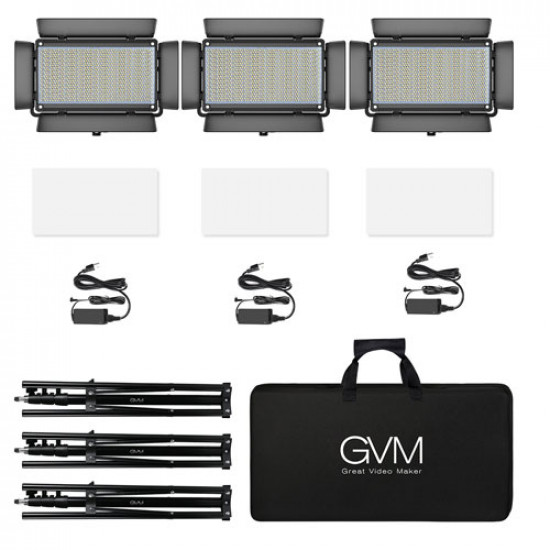 GVM 1500D 75W Powerful Bi-color y  RGB Video Panel Light 3-Light-Kit