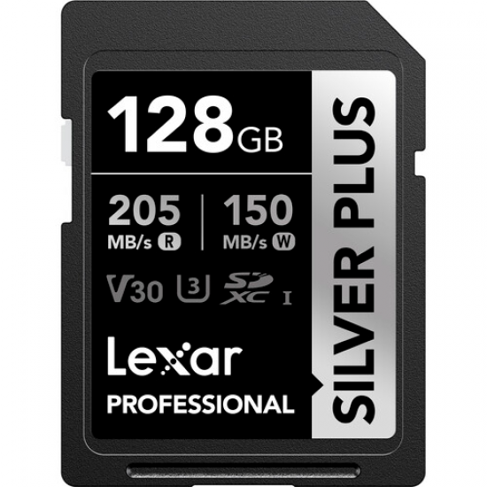 Lexar Media LSDSIPL128G Professional Silver Plus 128 GB SDXC UHS-I  Memory Card  Lectura 205 MB/S / Escritura 150 MB/S.