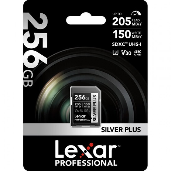 Lexar Media LSDSIPL256G Professional Silver Plus 256GB SDXC UHS-I Memory Card  Lectura 205 MB/S / Escritura 150 MB/S.