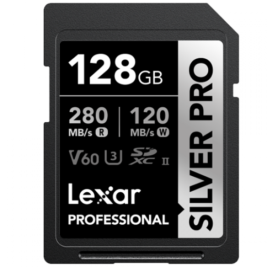 Lexar Media LSDSIPR128G Professional Silver Pro 128GB SDXC UHS-II   Memory Card  Lectura 280 MB/S / Escritura 120 MB/S.