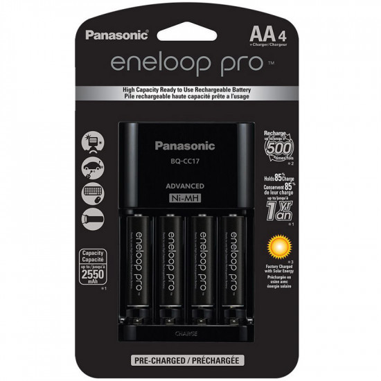 Panasonic Eneloop AA  4-Baterías Ni-MH con Cargador Advanced 2450 mAh 