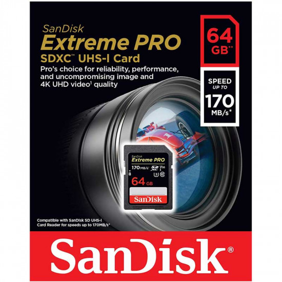 SanDisk SDHC/SDXC Extreme Pro 64GB Class 10 UHS-1 U3 V30 Nueva Generación 170MB/s L / 90MB/s E