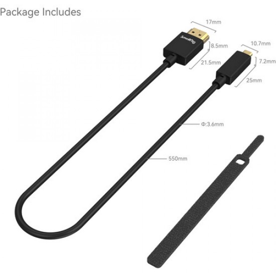 SmallRig 3043 Ultra delgado Cable Micro HDMI a HDMI 4K@60 corto de 55cm