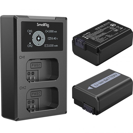 SmallRig 3818 Kit 2 Baterías y Cargador Dual USB serie Sony FW50