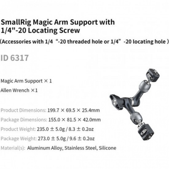 Smallrig 6317 Magic Arm Brazo 20cm pernos 1/4”-20