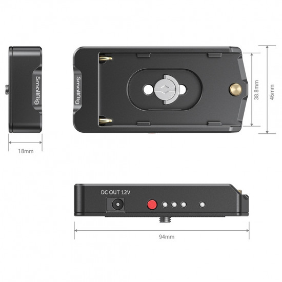 SmallRig EB2504 Placa Adapter Batería NP-F para cámaras con dos salidas 7.4V y 12V