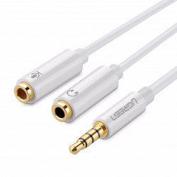 Ugreen 10789 Cable TRRS macho de audio a dos TRS hembra 15cm (blanco)