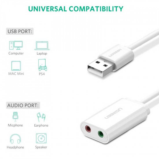 Ugreen USB Adaptador Audio Mic + Audífonos 3.5mm