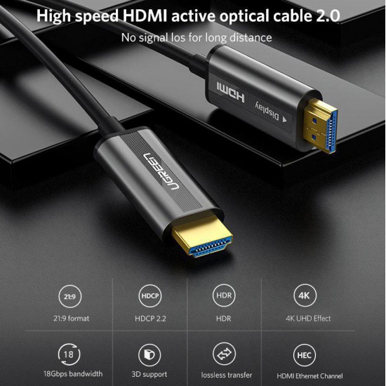 Ugreen Cable Fibra Óptica HDMI 2.0 20 metros 